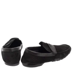 Versace Black Suede And Leather Slip On Loafers Size 44 For Men -Versace Official Website luxury men versace used shoes p458179 002