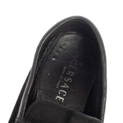 Versace Black Suede And Leather Slip On Loafers Size 44 For Men -Versace Official Website luxury men versace used shoes p458179 004