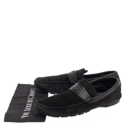 Versace Black Suede And Leather Slip On Loafers Size 44 For Men -Versace Official Website luxury men versace used shoes p458179 005