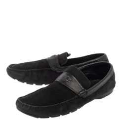 Versace Black Suede And Leather Slip On Loafers Size 44 For Men -Versace Official Website luxury men versace used shoes p458179 006
