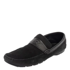 Versace Black Suede And Leather Slip On Loafers Size 44 For Men