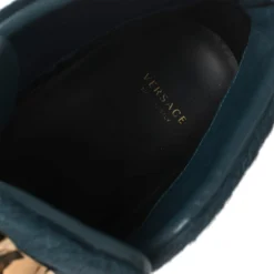 Versace Blue Calf Hair Medusa Embellished High Top Sneakers Size 40 For Men -Versace Official Website luxury men versace used shoes p458939 004