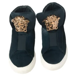 Versace Blue Calf Hair Medusa Embellished High Top Sneakers Size 40 For Men -Versace Official Website luxury men versace used shoes p458939 006