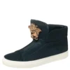 Versace Blue Calf Hair Medusa Embellished High Top Sneakers Size 40 For Men