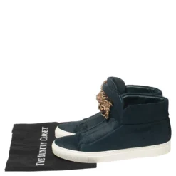 Versace Blue Calf Hair Medusa Embellished High Top Sneakers Size 40 For Men -Versace Official Website luxury men versace used shoes p458939 009