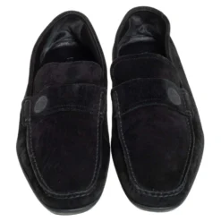 Versace Black Suede Slip On Loafers Size 46 For Men -Versace Official Website luxury men versace used shoes p461375 007