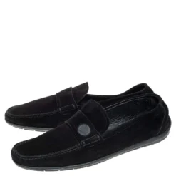 Versace Black Suede Slip On Loafers Size 46 For Men -Versace Official Website luxury men versace used shoes p461375 008