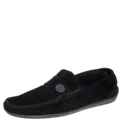 Versace Black Suede Slip On Loafers Size 46 For Men