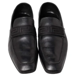 Versace Black Leather Slip On Loafers Size 44 For Men -Versace Official Website luxury men versace used shoes p467020 002