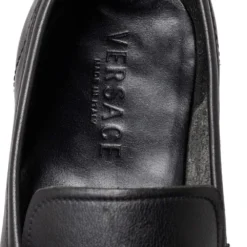 Versace Black Leather Slip On Loafers Size 44 For Men -Versace Official Website luxury men versace used shoes p467020 005