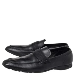Versace Black Leather Slip On Loafers Size 44 For Men -Versace Official Website luxury men versace used shoes p467020 008
