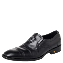 Versace Black Leather Medusa Embellished Slip On Oxford Size 40 For Men