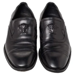 Versace Black Leather Medusa Embellished Slip On Oxford Size 40 For Men -Versace Official Website luxury men versace used shoes p467036 003