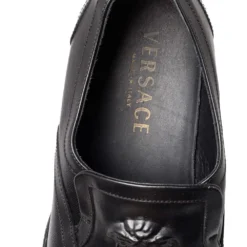 Versace Black Leather Medusa Embellished Slip On Oxford Size 40 For Men -Versace Official Website luxury men versace used shoes p467036 006