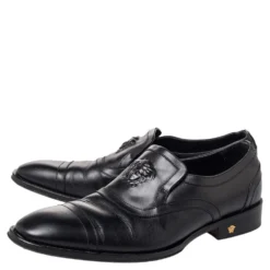 Versace Black Leather Medusa Embellished Slip On Oxford Size 40 For Men -Versace Official Website luxury men versace used shoes p467036 009