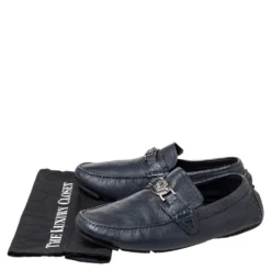 Versace Blue Leather Medusa Slip On Loafers Size 42 For Men -Versace Official Website luxury men versace used shoes p467073 004