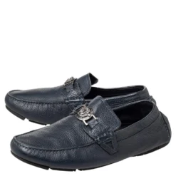 Versace Blue Leather Medusa Slip On Loafers Size 42 For Men -Versace Official Website luxury men versace used shoes p467073 005