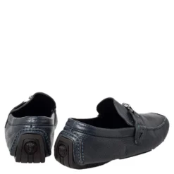 Versace Blue Leather Medusa Slip On Loafers Size 42 For Men -Versace Official Website luxury men versace used shoes p467073 009