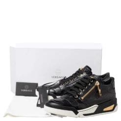 Versace Black Croc Embossed And Leather Low Top Sneakers Size 41 For Men -Versace Official Website luxury men versace used shoes p468070 009