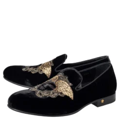 Versace Black Velvet Embroidered Medusa Smoking Slippers Size 43 For Men -Versace Official Website luxury men versace used shoes p468145 001