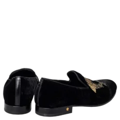Versace Black Velvet Embroidered Medusa Smoking Slippers Size 43 For Men -Versace Official Website luxury men versace used shoes p468145 005