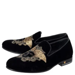 Versace Black Velvet Medusa Slip On Loafers Size 40 For Men -Versace Official Website luxury men versace used shoes p468587 001