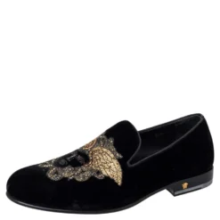 Versace Black Velvet Medusa Slip On Loafers Size 40 For Men