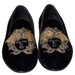 Versace Black Velvet Medusa Slip On Loafers Size 40 For Men -Versace Official Website luxury men versace used shoes p468587 004