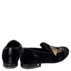 Versace Black Velvet Medusa Slip On Loafers Size 40 For Men -Versace Official Website luxury men versace used shoes p468587 005