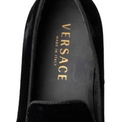 Versace Black Velvet Medusa Slip On Loafers Size 40 For Men -Versace Official Website luxury men versace used shoes p468587 007