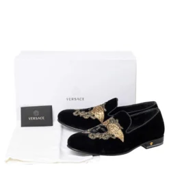 Versace Black Velvet Medusa Slip On Loafers Size 40 For Men -Versace Official Website luxury men versace used shoes p468587 009