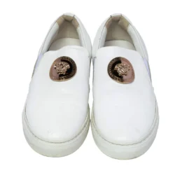 Versace White Leather Palazzo Medusa Slip-On Sneakers Size 39 For Men -Versace Official Website luxury men versace used shoes p471805 001