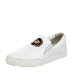 Versace White Leather Palazzo Medusa Slip-On Sneakers Size 39 For Men