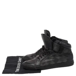 Versace Black Monogram Nylon And Leather Lace High Top Sneakers Size 41 For Men -Versace Official Website luxury men versace used shoes p485233 004