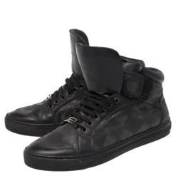 Versace Black Monogram Nylon And Leather Lace High Top Sneakers Size 41 For Men -Versace Official Website luxury men versace used shoes p485233 005