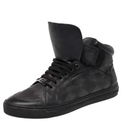 Versace Black Monogram Nylon And Leather Lace High Top Sneakers Size 41 For Men