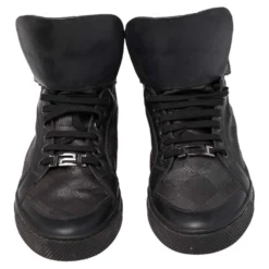 Versace Black Monogram Nylon And Leather Lace High Top Sneakers Size 41 For Men -Versace Official Website luxury men versace used shoes p485233 008