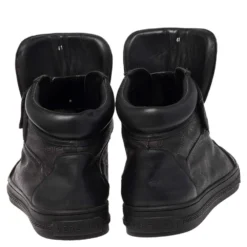 Versace Black Monogram Nylon And Leather Lace High Top Sneakers Size 41 For Men -Versace Official Website luxury men versace used shoes p485233 009