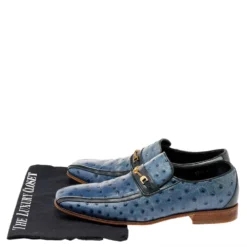 Versace Blue Ostrich Leather Medusa Chain Detail Loafers Size 41 For Men -Versace Official Website luxury men versace used shoes p492097 001