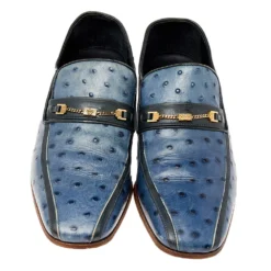 Versace Blue Ostrich Leather Medusa Chain Detail Loafers Size 41 For Men -Versace Official Website luxury men versace used shoes p492097 004
