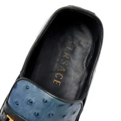 Versace Blue Ostrich Leather Medusa Chain Detail Loafers Size 41 For Men -Versace Official Website luxury men versace used shoes p492097 005