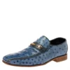 Versace Blue Ostrich Leather Medusa Chain Detail Loafers Size 41 For Men
