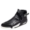 Versace Black Leather And Suede Buckle Detail High Top Sneakers Size 45 For Men