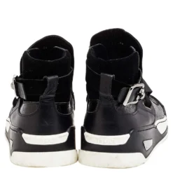 Versace Black Leather And Suede Buckle Detail High Top Sneakers Size 45 For Men -Versace Official Website luxury men versace used shoes p494736 006