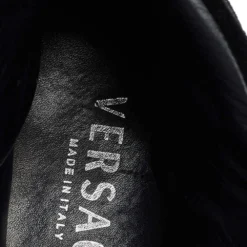 Versace Black Leather And Suede Buckle Detail High Top Sneakers Size 45 For Men -Versace Official Website luxury men versace used shoes p494736 009