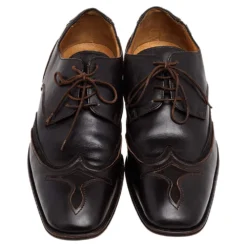 Versace Brown Leather Lace Up Derby Size 41 For Men -Versace Official Website luxury men versace used shoes p499703 006