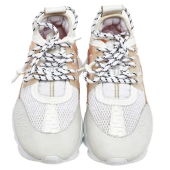 Versace White/Grey Mesh And Nubuck Leather Chain Reaction Sneakers Size 44 For Men -Versace Official Website luxury men versace used shoes p499728 005