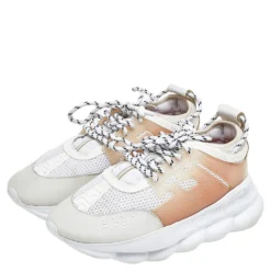 Versace White/Grey Mesh And Nubuck Leather Chain Reaction Sneakers Size 44 For Men -Versace Official Website luxury men versace used shoes p499728 007