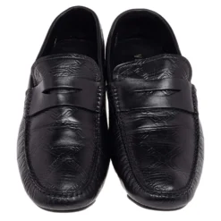 Versace Black Leather Penny Slip On Loafers Size 45 For Men -Versace Official Website luxury men versace used shoes p499815 005