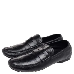 Versace Black Leather Penny Slip On Loafers Size 45 For Men -Versace Official Website luxury men versace used shoes p499815 007